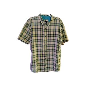 prAna Men's Plaid Short Sleeve Organic Cotton Blend Button Down Shirt – XL